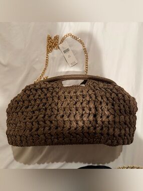 Anthropologie Braided Shoulder/clutch Bag - Brown with Gold Chain